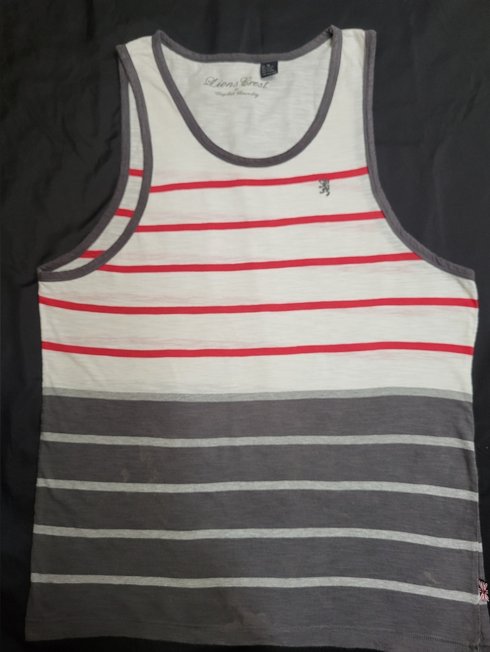 Lions Crest By English Laundry Striped Red/Gray/White Tank Top Men Size XL